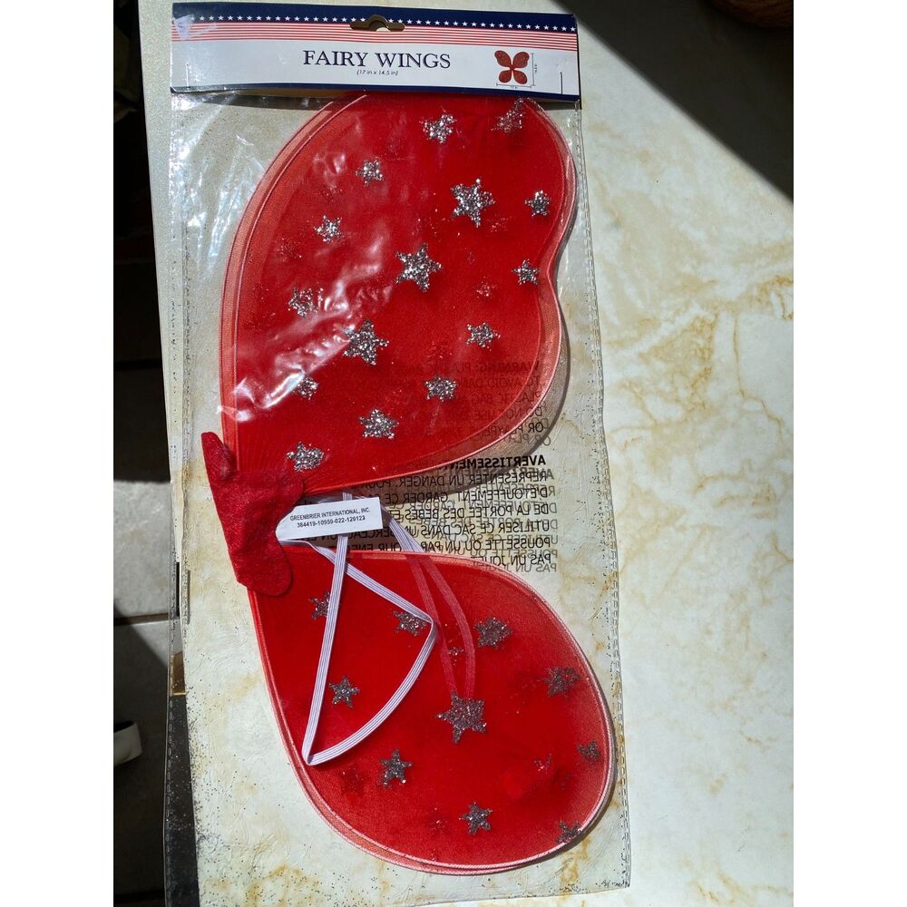 NWT Brand new in Package Red Fairy Wings With Glitter Stars